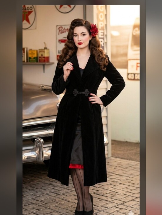 JS Collections Jackets & Blazers - NWT JS Collections Vintage Black 100% Cotton Velvet Long Coat, Pinup Goth, Med
